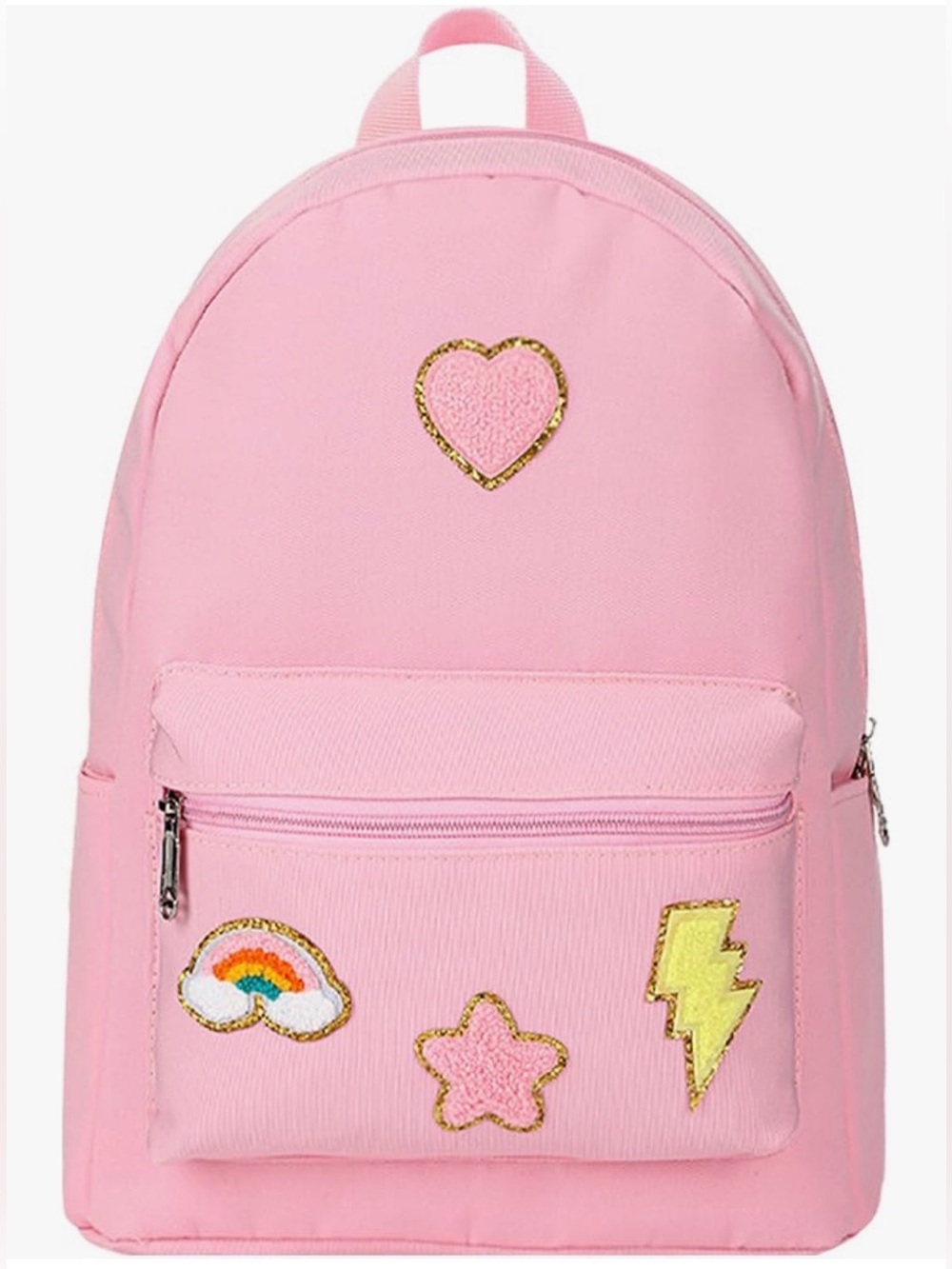 Pink Heart Patch Backpack with Rainbow & Star Details, 20L